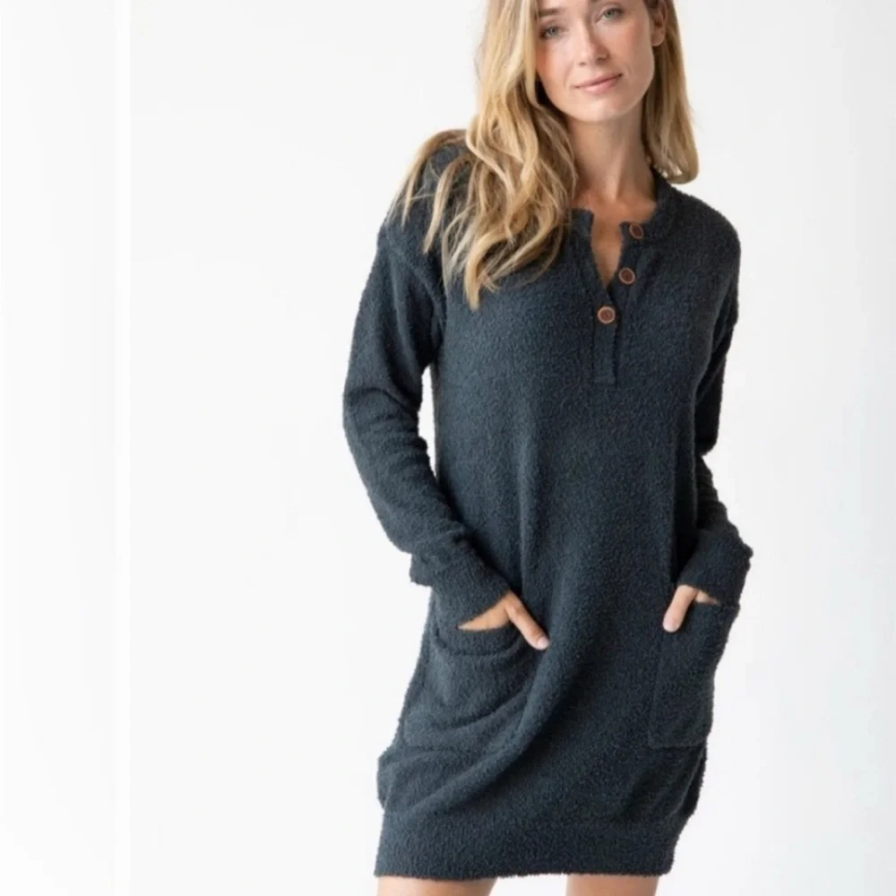 NWOT NATURAL LIFE Cozy Up Mini Sweater Dress in Charcoal - Picture 1 of 10